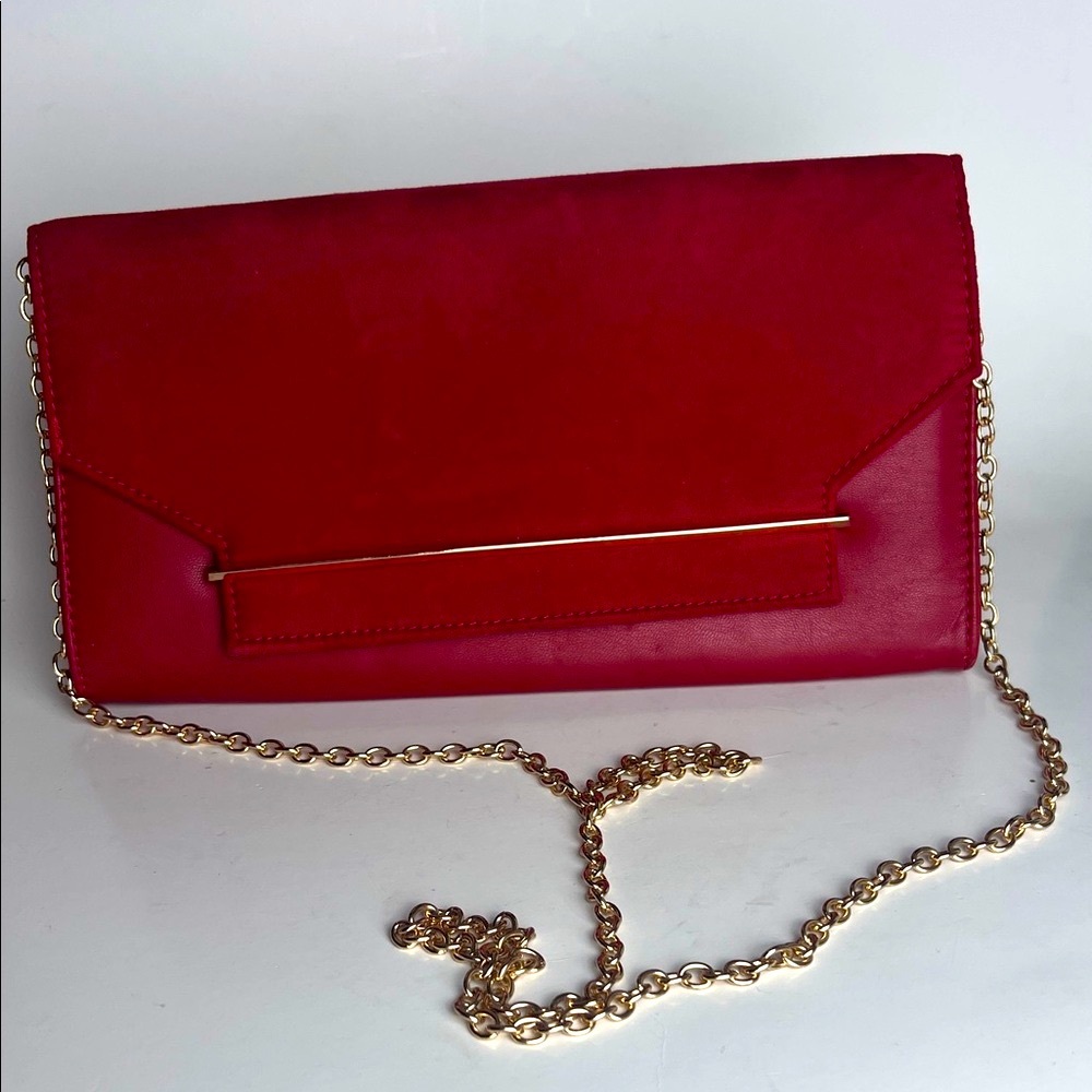 CCO ALDO Red Clutch with Goldtone Chain and finishes